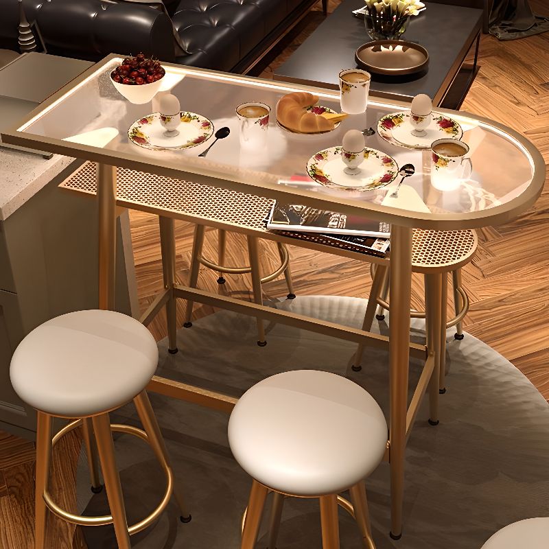 Luxurious Breakfast Bar Table with Tempered Glass Clear Asymmetrical Top and Foot Pedestal