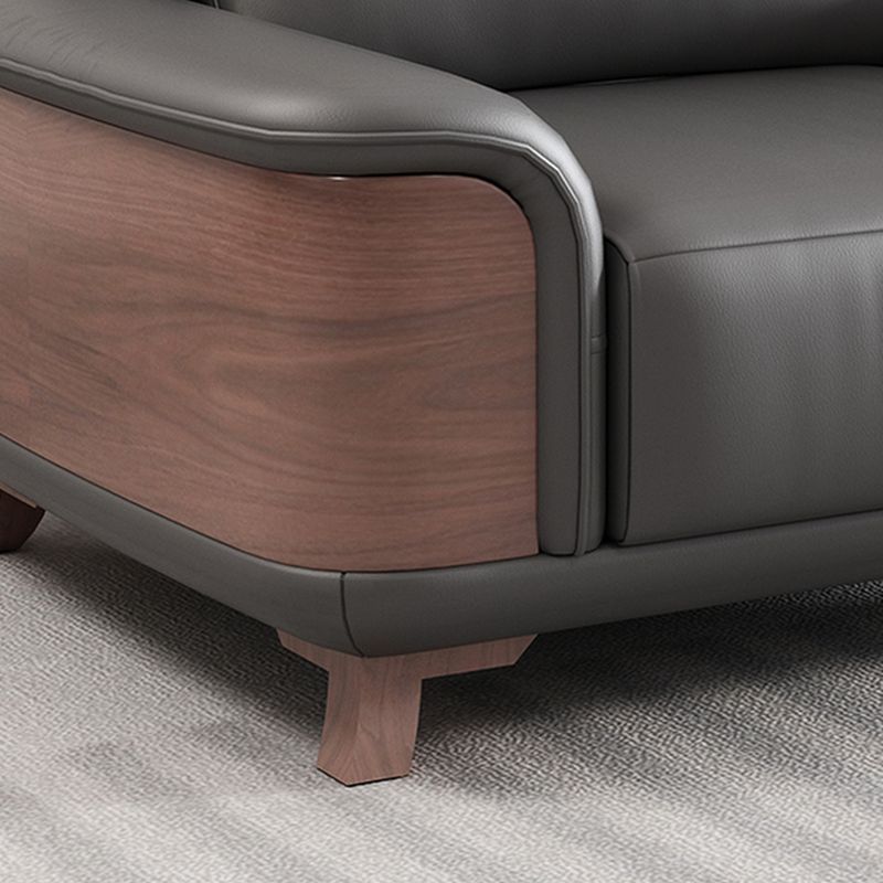 Simplistic Scratch-shielded Pleather Sofa Seating Group with Armrest and Legs in Natural Wood Finish
