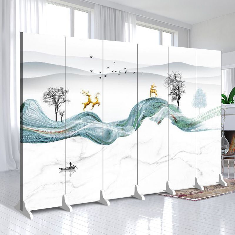 Indoor Opaque Collapsible Temporary Wall with Composite Wood Frame, 6 Panels, Double Sided Print, Independent