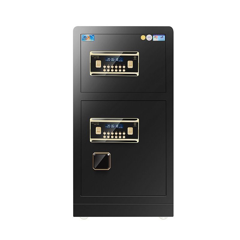 Steel Security Safe with Battery, Lockable with Keys, Featuring Interior Light, Interior Lining, and Shelves
