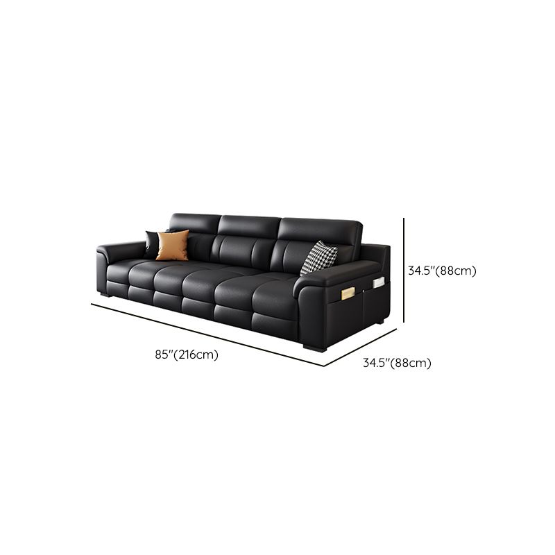 Modish Solid Color Stain Resistant Standard Sofa in Black, 4-seater/3-seater with 2 Pillows