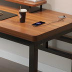 Black/Chalk Rectangular Metal Table with Cable Management and Twin Support Base, Warp Resistant and Rounded Corners