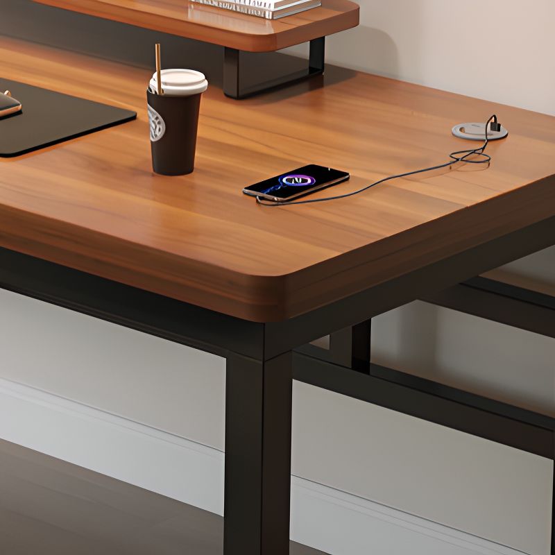 Black/Chalk Rectangular Metal Table with Cable Management and Twin Support Base, Warp Resistant and Rounded Corners