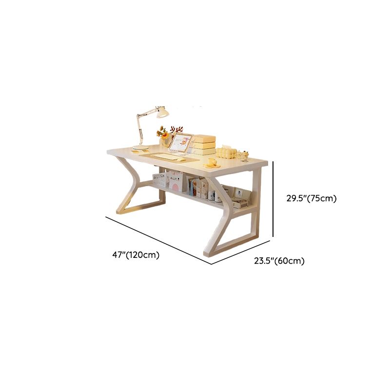 Contemporary Rectangle Manufactured Wood Office Desk in White with Exterior Shelving
