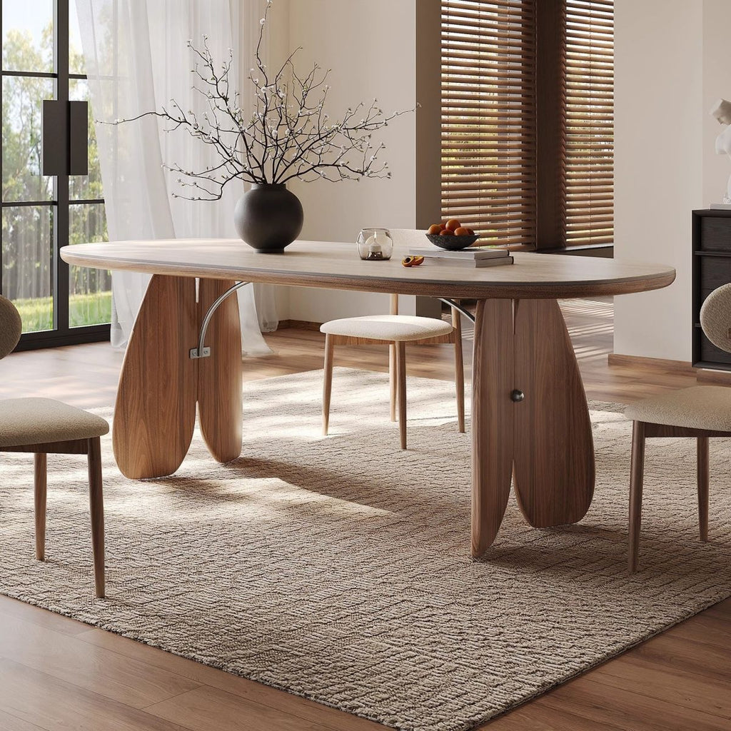 Auburn Double Pedestal Stone Kitchen & Dining Table for 6-seater/8 People with Anti-Fouling Sintered Stone Tabletop