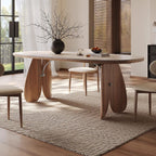 Auburn Double Pedestal Stone Kitchen & Dining Table for 6-seater/8 People with Anti-Fouling Sintered Stone Tabletop