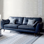 Wood Legs Modern Flared Arm Sofa Leather Standard Tufted Sofa