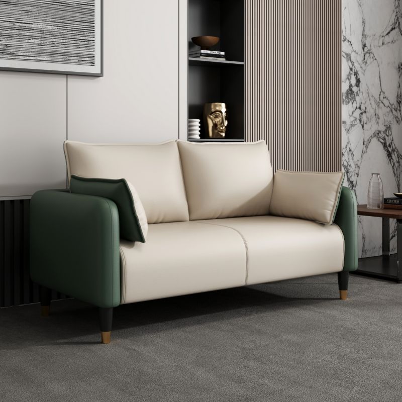 Drawing Room Sofa in Pu Leather with Cerulean/Mocha/Off-White Armrest
