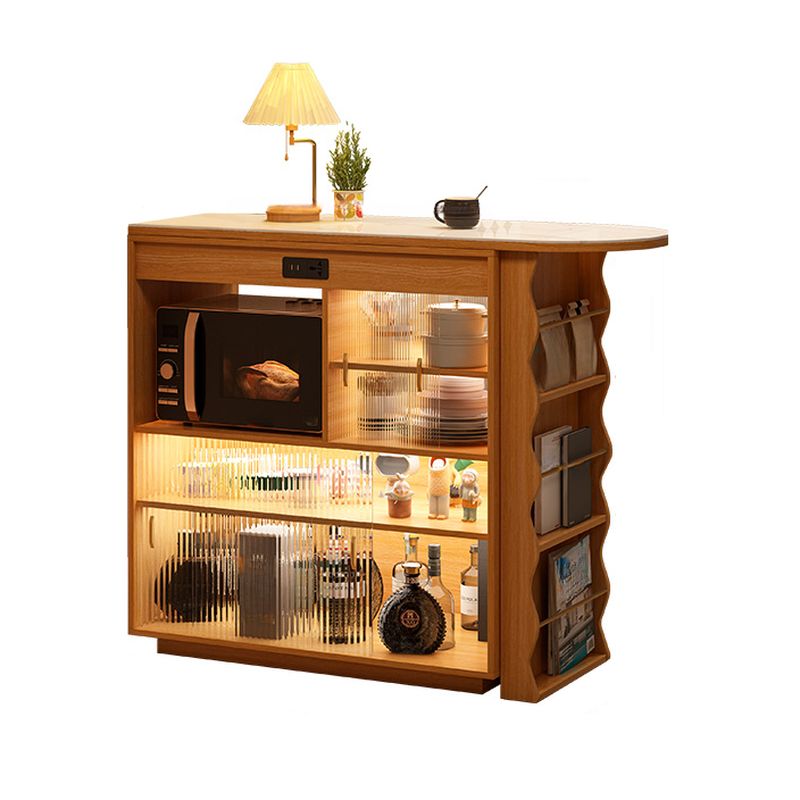 Modern Rectangular Natural Wood Pub Table with Two-sided Pedestal in White/Tan/Wood Grain, Pull Out and Container Storage