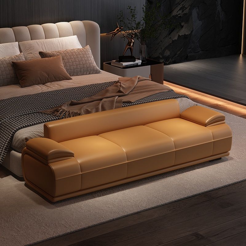 Trendy Upholstered Solid Color Accent Bench with Rear Seat Back, Armrest, and Cushioned Comfort
