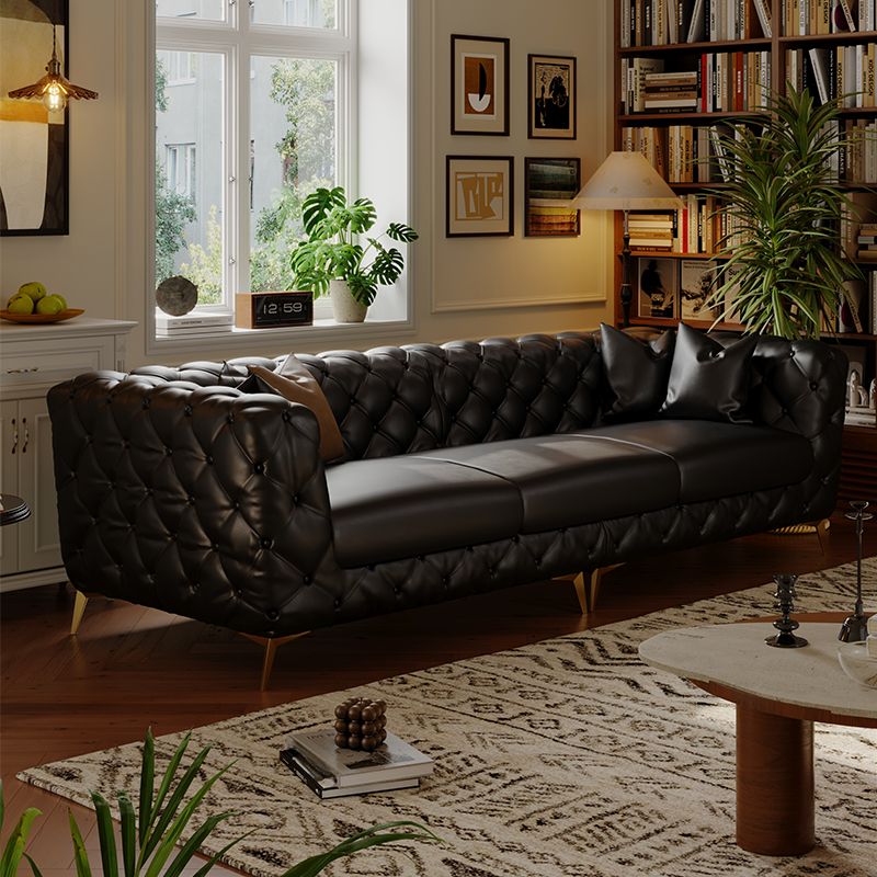 Drawing Room Standard Sofa in Genuine Leather Black/Mocha/Coffee with Armrest and 4 Pillows
