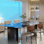 Modern Dirt-resistant Midnight Black Multi-material Construction Fixed Engineered Marble Dining Table with Steel Base for 4/6-person Seating