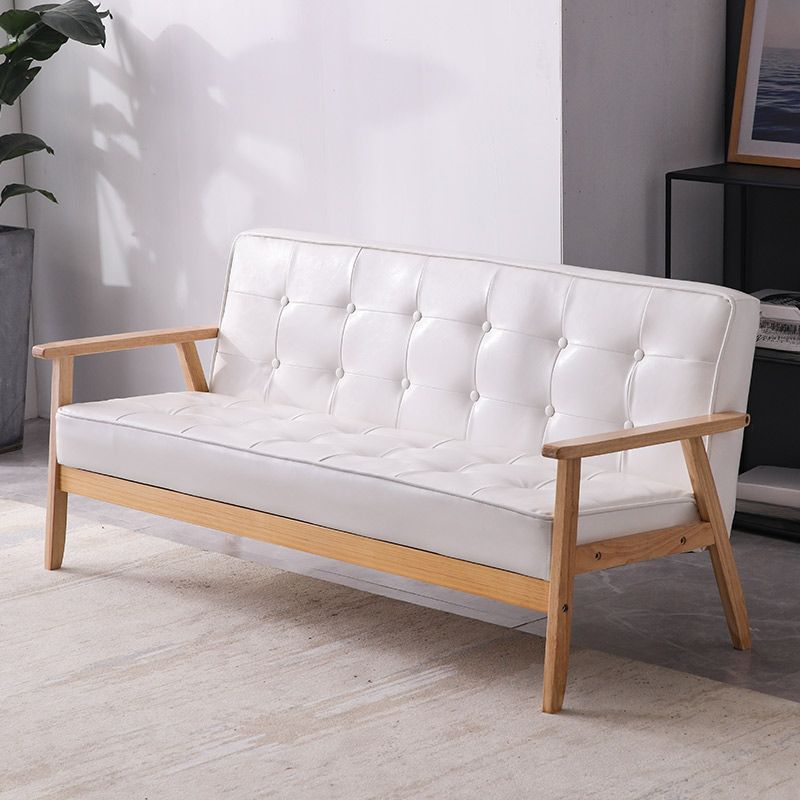Contemporary Modern Solid Color Scratch-durable Standard Sofa in Midnight Black/Cerulean/Jade Green Pu Leather, Seats 3