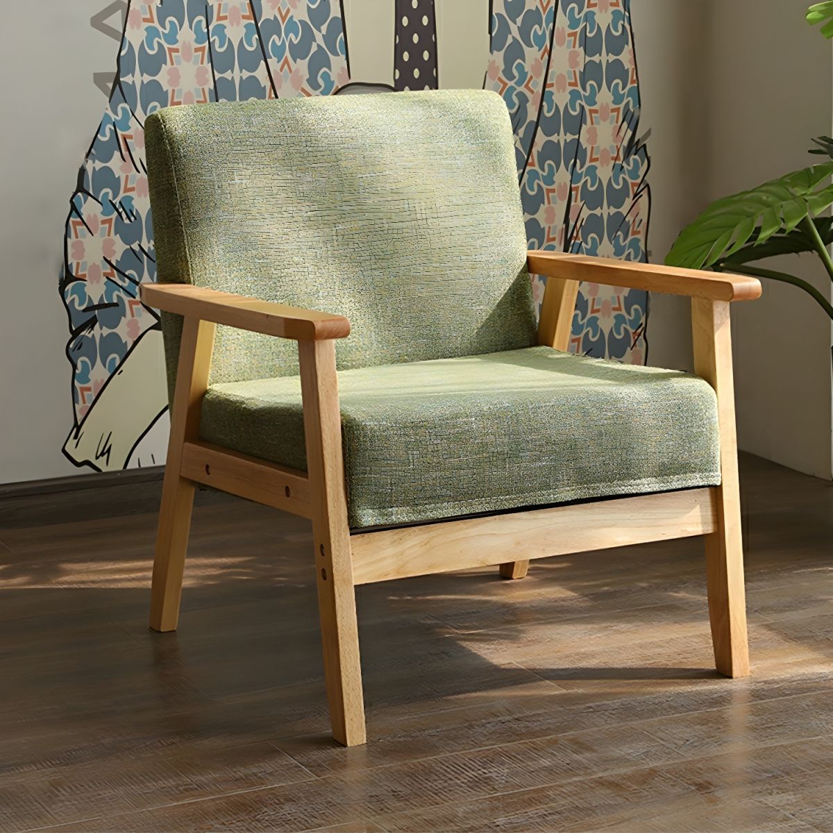 Modern Wood Frame Cotton and Linen Sofa with Foam Seat in Natural Wood Legs and Tight Back Design