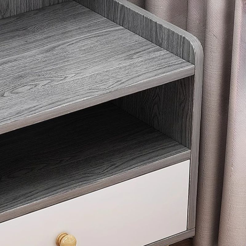 Modish Nightstand With Drawer Organization Featuring 2 Shelves and Composite Wood Countertop