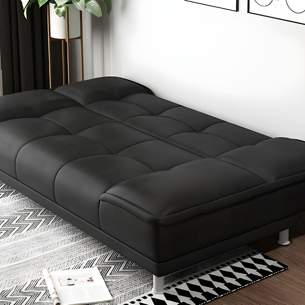 75"Modern Minimalist Armless Foldable Sleeper Leather Settee