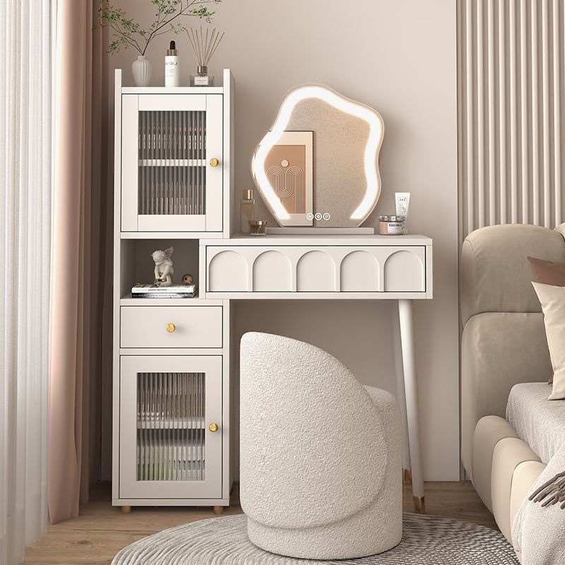 Modish Standard/Small Vanity Set with Laminate Table Top, White Chair, 2 Drawers/1 Drawer, and Light Up Mirror