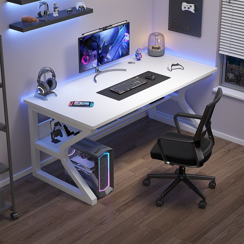 Minimalist Gaming Computer Desk with Rust Resistant Sled Base, Exterior Shelf, Wire Management, and Engineered Wood Top