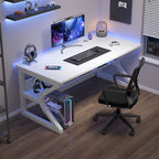 Minimalist Gaming Computer Desk with Rust Resistant Sled Base, Exterior Shelf, Wire Management, and Engineered Wood Top