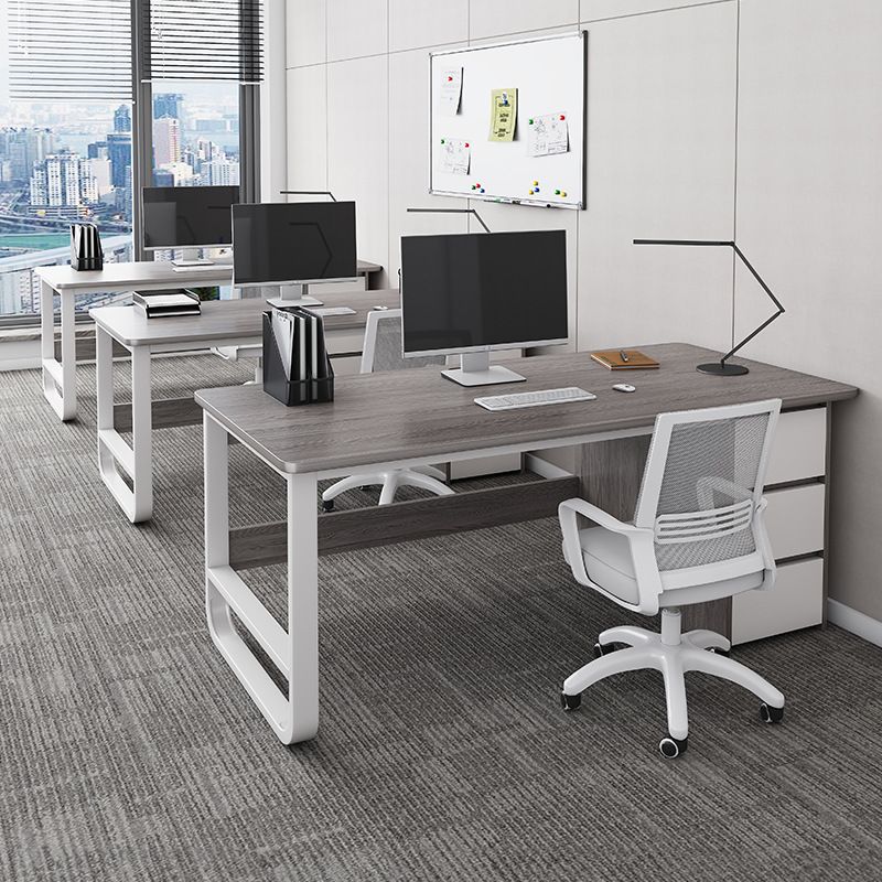 Modern Rectangular Laminate Desk with Gray/Auburn/Unfinished Color and Drawers, Perfect Office Computer Desk with Cable Management