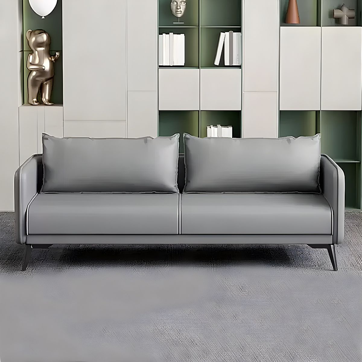 Standard Square Arm Leather Stain Resistant Sofa Couch with Pillows