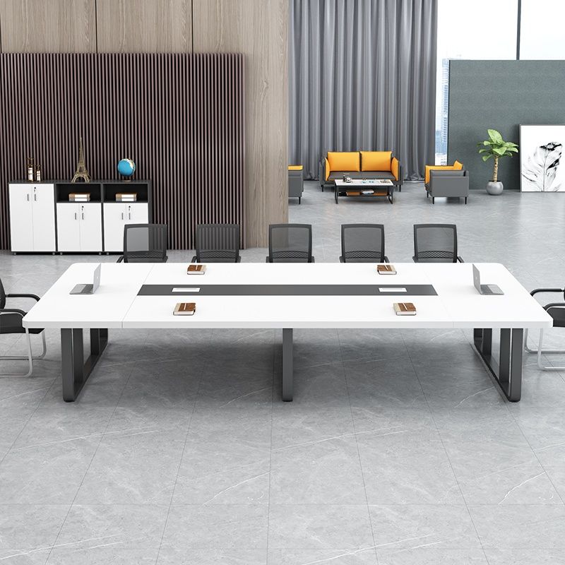 White Simple Office Conference Table, Crack-Resistant Rectangular Top, Seats 12+/Seats 8/12-person Seat, Manufactured Wood