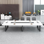 White Simple Office Conference Table, Crack-Resistant Rectangular Top, Seats 12+/Seats 8/12-person Seat, Manufactured Wood