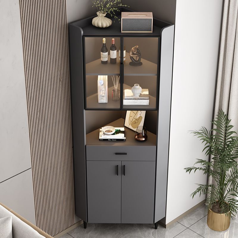 Damp-proof Scratch-immune Accent Cabinet with 1 Exterior Shelf, Glazed Door, Storm Gray Top, Soft Close Drawer, and Stain Resistant