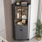 Damp-proof Scratch-immune Accent Cabinet with 1 Exterior Shelf, Glazed Door, Storm Gray Top, Soft Close Drawer, and Stain Resistant