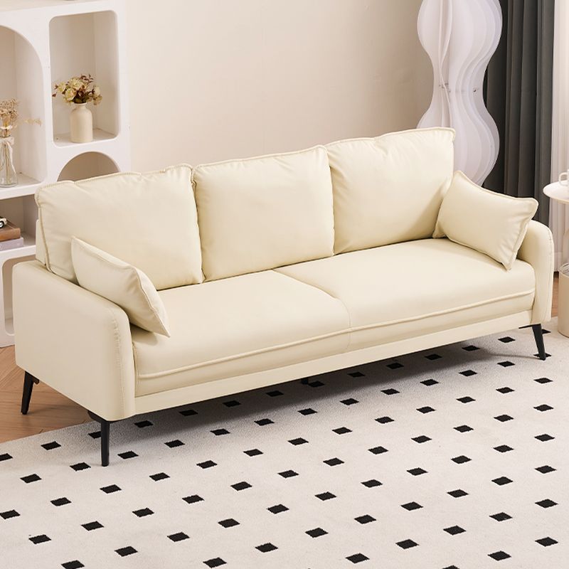 Simple Off-White/Amber Color/Gray Stain Resistant Solid Color Synthetic Leather Floor Sofa with 2 Pillows for 3-seater