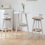 Modern Circular Composite Wood Pub Table with 3 Legs and Container in White/Wood Grain