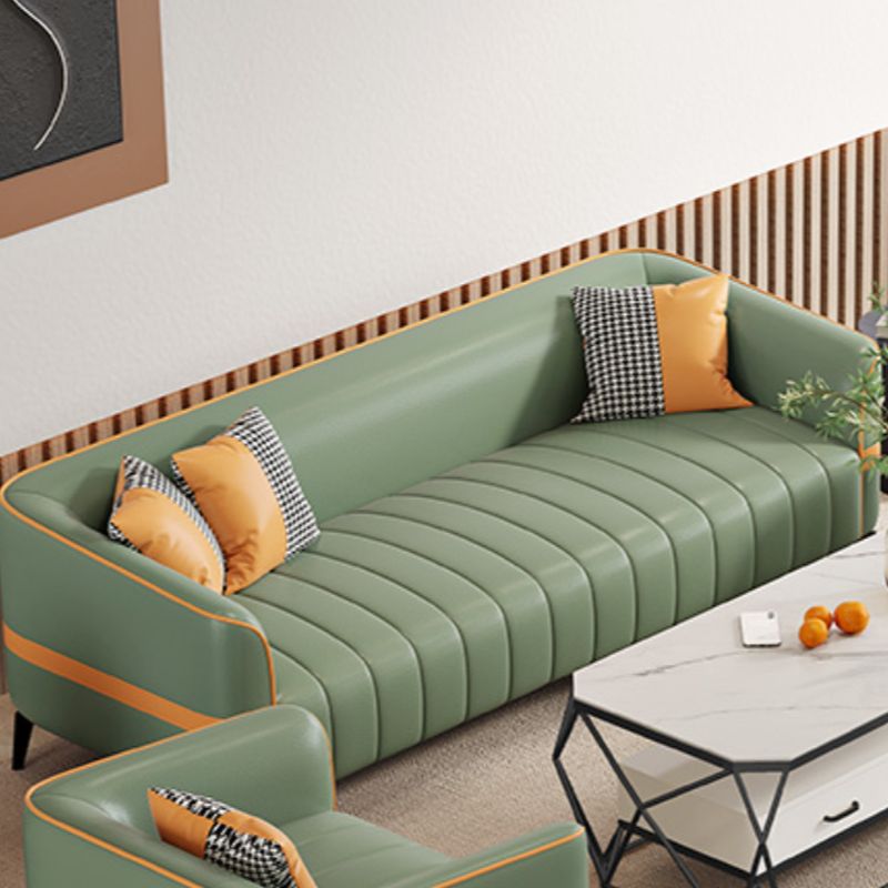 Sofa in Pu Leather with Gray/Olive Green/Amber Color and 3 Pillows