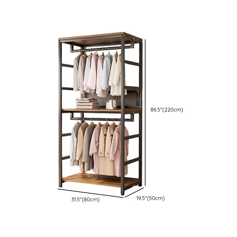 Midnight Black Simplistic Steel Hall Rack with Repository, 2 Drawers/3 Drawers, 4 Shelves/3 Shelves/7 Shelves, and Manufactured Wood Bench