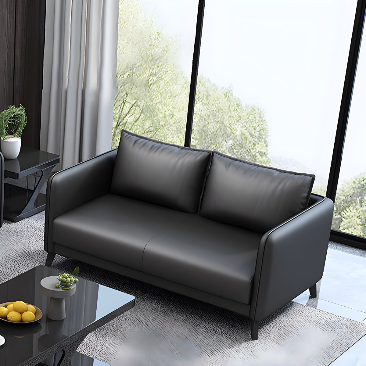 Standard Square Arm Leather Stain Resistant Sofa Couch with Pillows