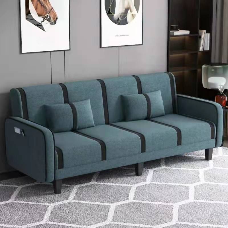 Striped Standard Sofa in Dark Gray/Cerulean/Off-White with Armrest