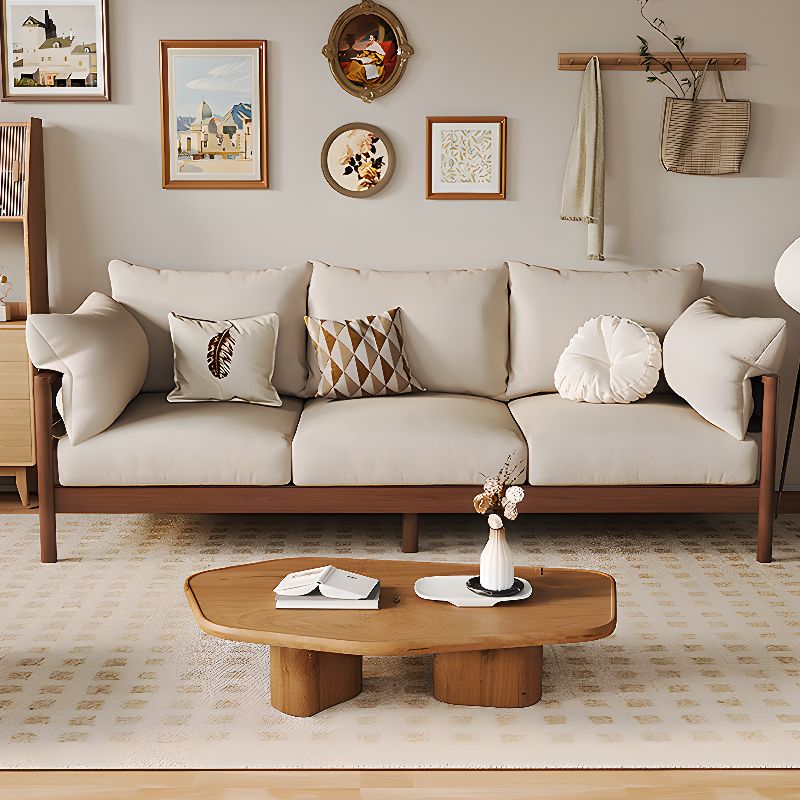 Contemporary Modern Solid Color Stain Resistant Standard Sofa in Light Gray/Off-White/Amber Color with Armrest, Seats 3, and Slipcover