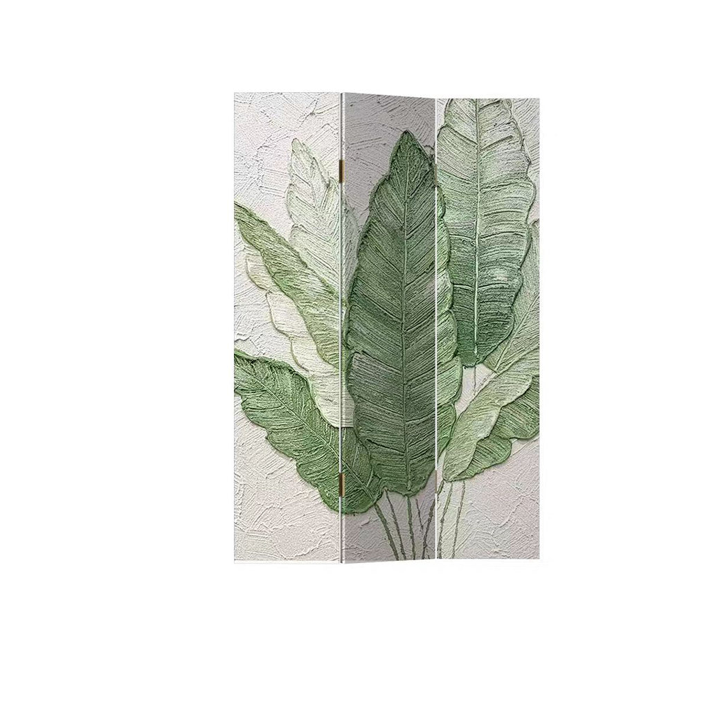 Screen Divider in Sage with Opaque Light Filtration, Fold-up Natural Wood Frame, 3/4 Panels, Double Sided Print, and Independent Design