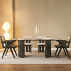 Casual Oblong Marble Dining Table in Glossy Black with Scratch-shielded Durability for 6-person Seat/4 People, Featuring Marble Top and Material Combination
