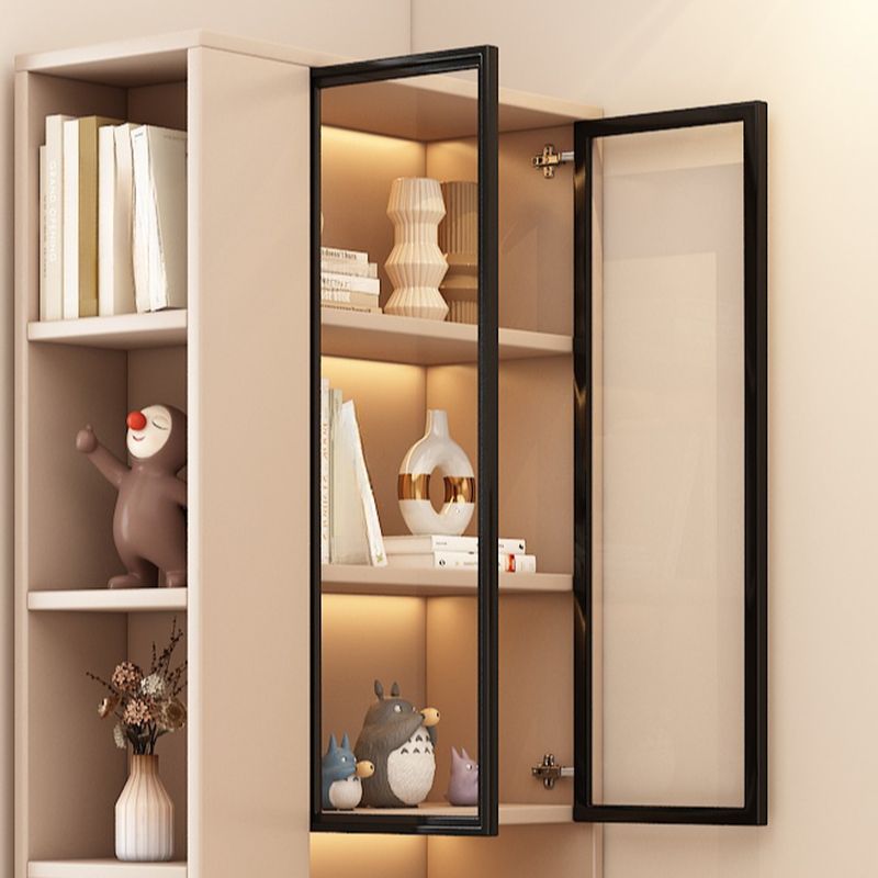 Detached Damp-proof Scratch-immune Accent Cabinet with 4 Exterior Shelves, Glazed Door, Chalk/Sepia Top, and Soft Close Drawer