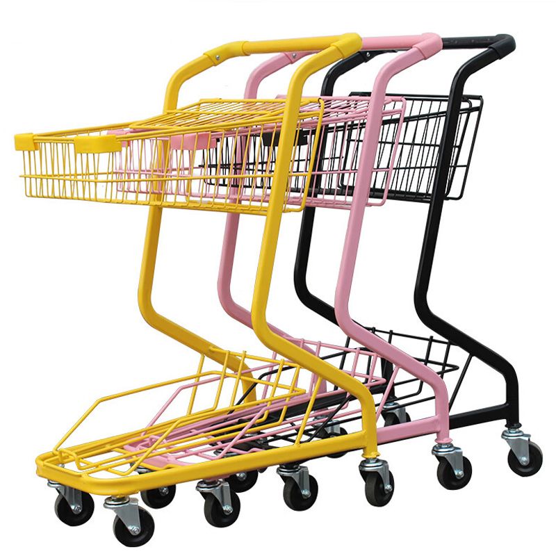 Steel All Ages Office Rolling Cart with 2 Tiers, Handle & Casters, Multi Color