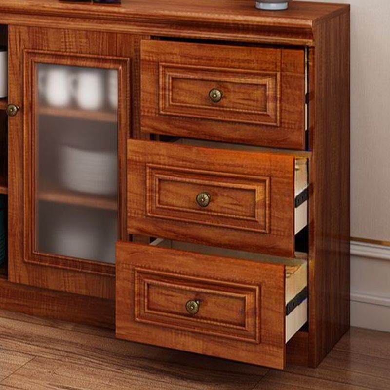 Modern Simple Style Kitchen Storage with 5 Drawers, Standard/Narrow Timber Countertop, 1 Shelf, Glass Doors, and Wine Display