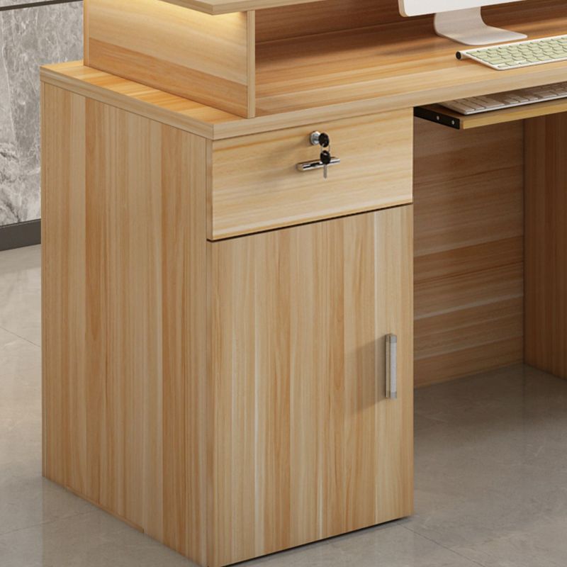 Reception Desk Rectangular with Cabinet Hutch Keyboard Tray Cable Management and Filing Cabinet, Manufactured Wood Top