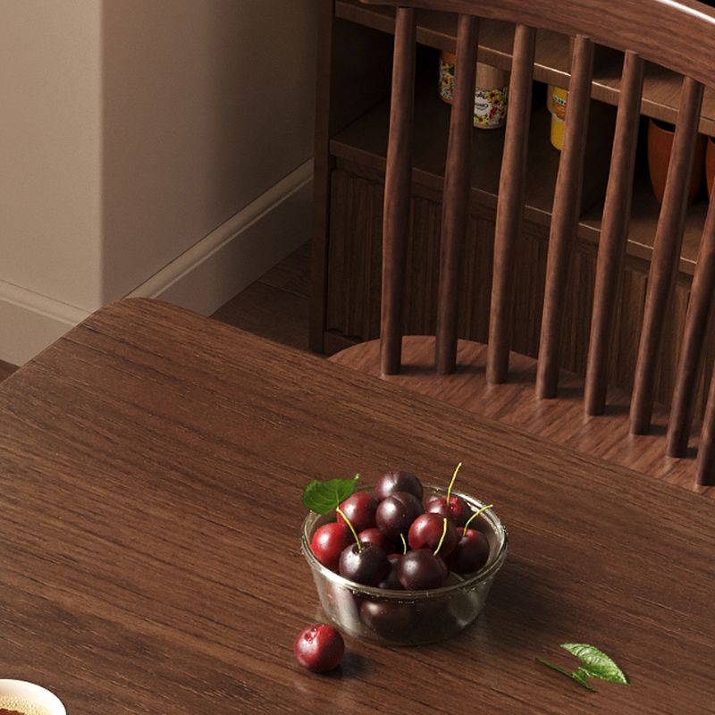 Trendy Brown Legs Solid Wood Table with Fixed Table and Chip Resistant Durability for Seats 4/6-person Seat