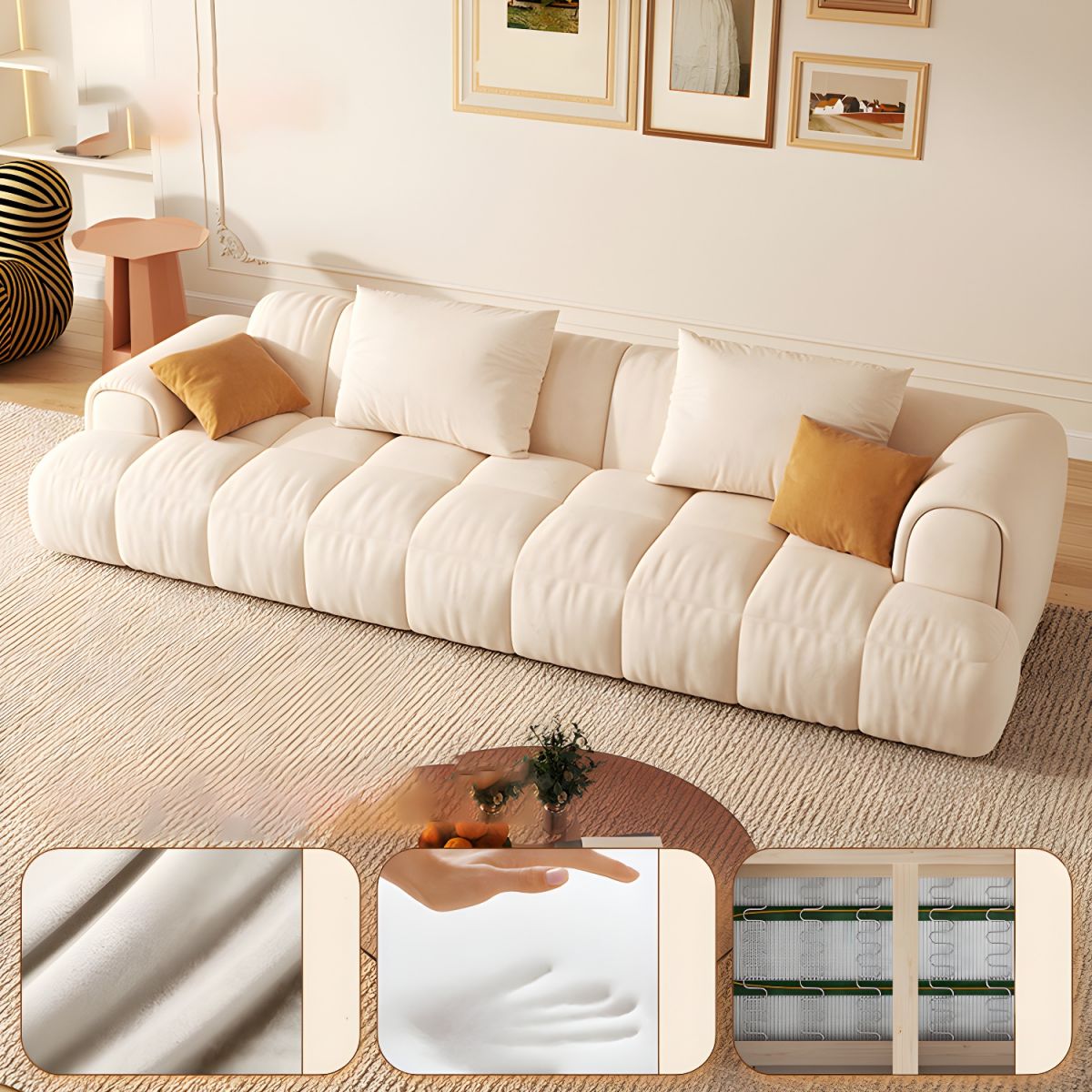 Scandinavian Recessed Arm Sofa 28.7" H Blocks Sofa with Pillows