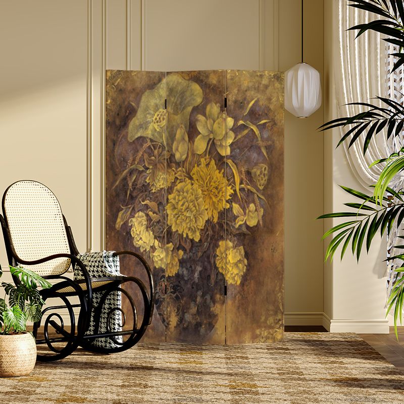 Multicolor Opaque Fold-up Screen Divider with Natural Wood Frame, 4 Panels/3 Panels, Double Sided Print, and Independent Free Standing