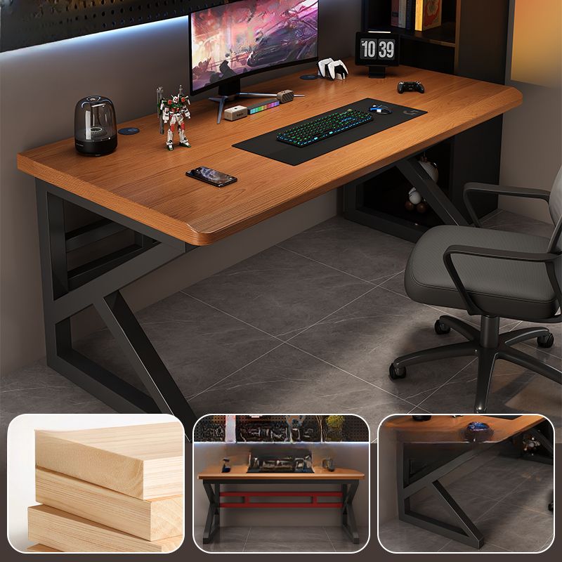 Chalk/Black Rectangular Metal Table with Cable Management and Crack Resistant Twin Support Base, Featuring Rounded Corners