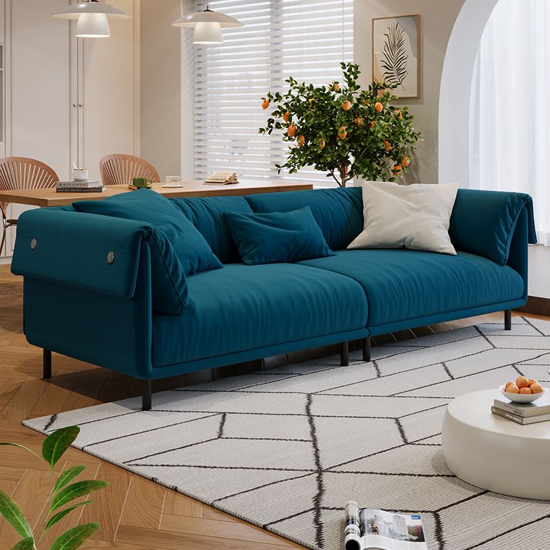 Drawing Room Standard Sofa in Genuine Leather/Flannel with White/Cerulean/Tan Upholstery, Armrest, and 3 Pillows