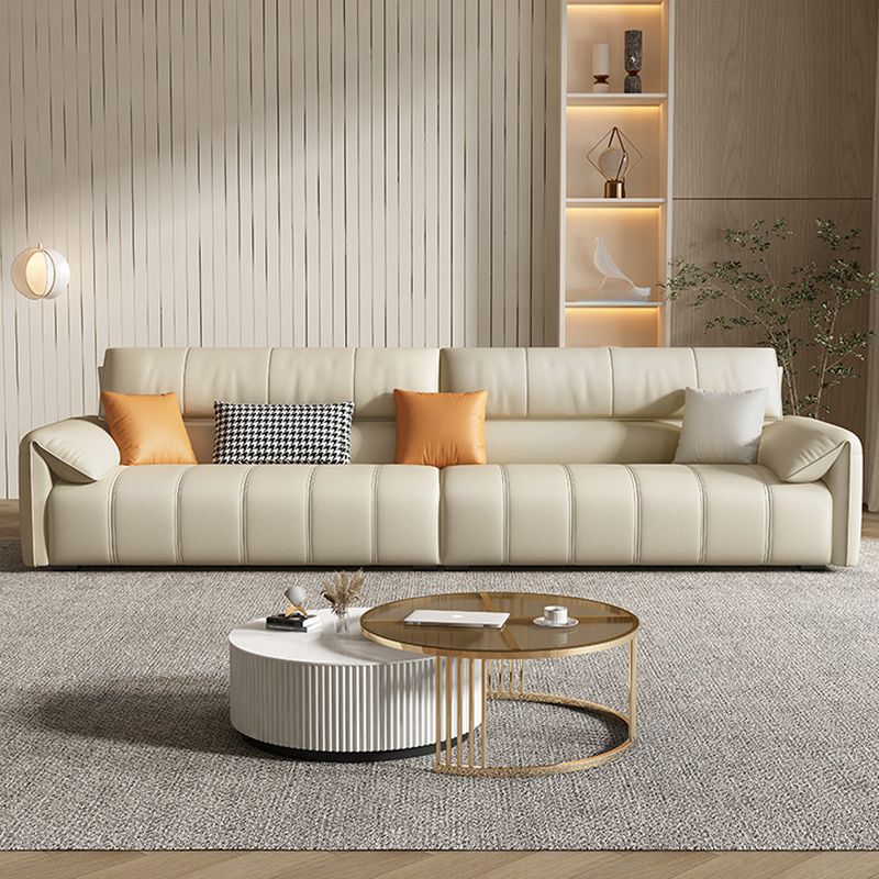 Tear Resistant Standard Sofa/Single Sofa in Full Grain Leather Off-White with 4 Pillows/1 Pillow