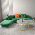 Modern Curved Sofa with Slopped Arm and Golden Base for Living Room