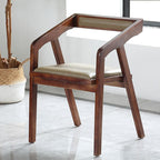 Modish Drawing Room Arm Chair with Ventilated Back, Upholstered Arms, Walnut/Wood Color Natural Wood Legs